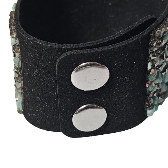 Boho Handmade Gemstone Chips Wide Leather Cuff Bracelet Natural Spiritual Snap - Picture 6 of 7